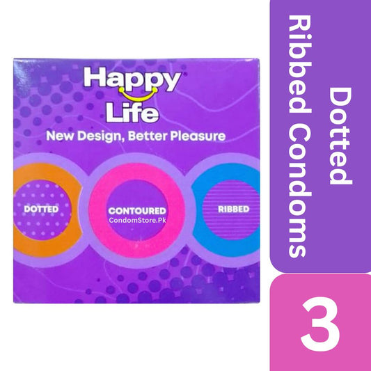 Happy Life Dotted, Ribbed, Contoured Condoms 3s